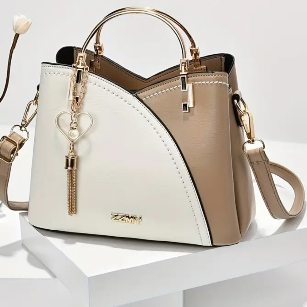 Elegant White and Tan Satchel